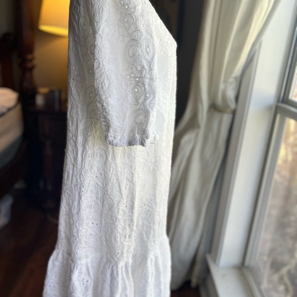 ZARA White Embroidered Eyelet Midi Dress  M Boho Cottagecore Fairycore V Neck - Picture 8 of 11